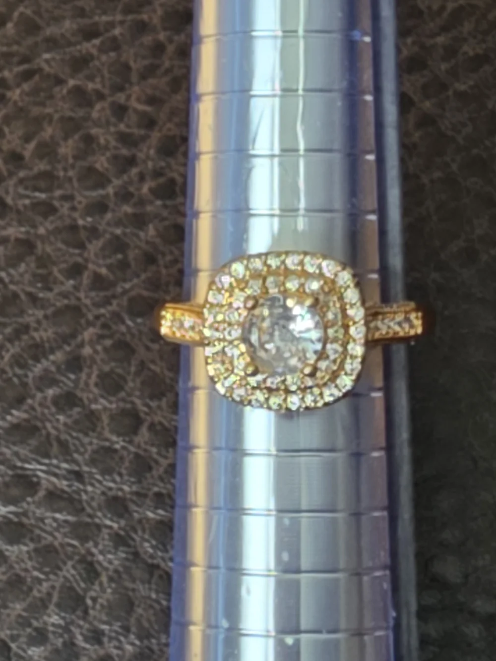 Gold Plated Over Brass Halo Ring with Clear Center Stone Size 8